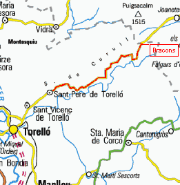 Mapa ubicación Coll de Bracons desde Sant Pere de Torelló
